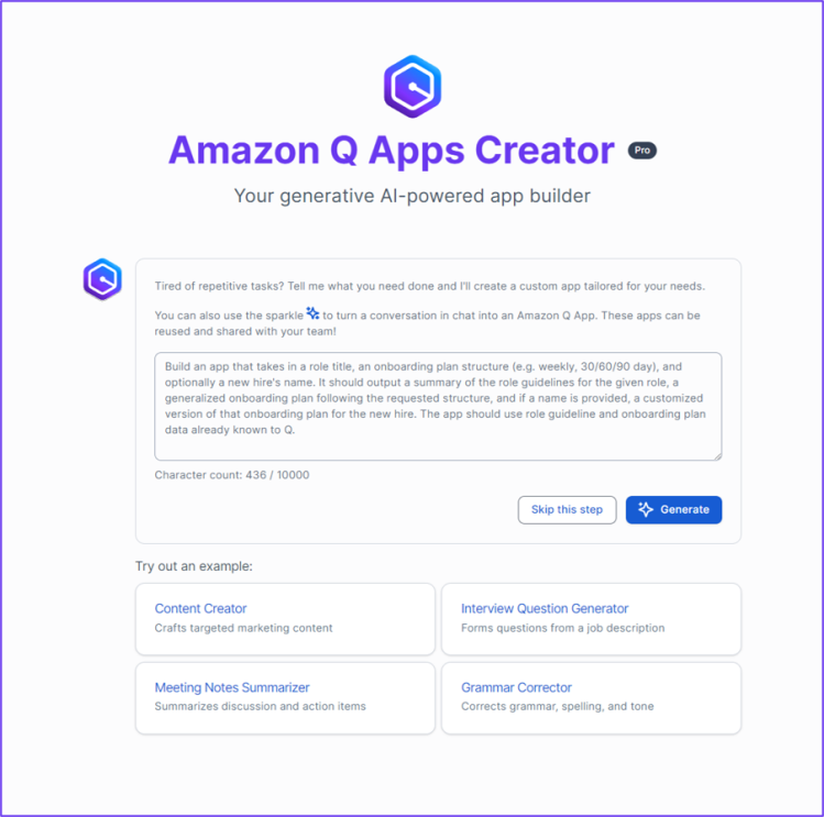 a screenshot of Amazon Q apps creator