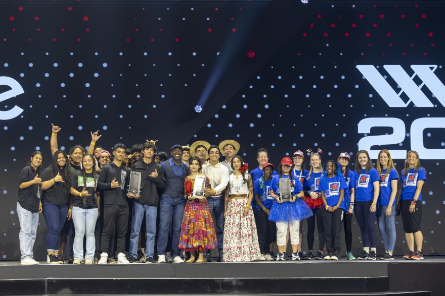 The Moloka'i High robotics team, at left, were honored on stage for winning one of five Google-sponsored Community Awards.