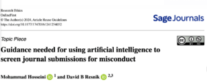 “Guidance Needed For Using Artificial Intelligence to Screen Journal Submissions For Misconduct”