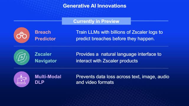 The image shows a few new Zscaler generative AI products.