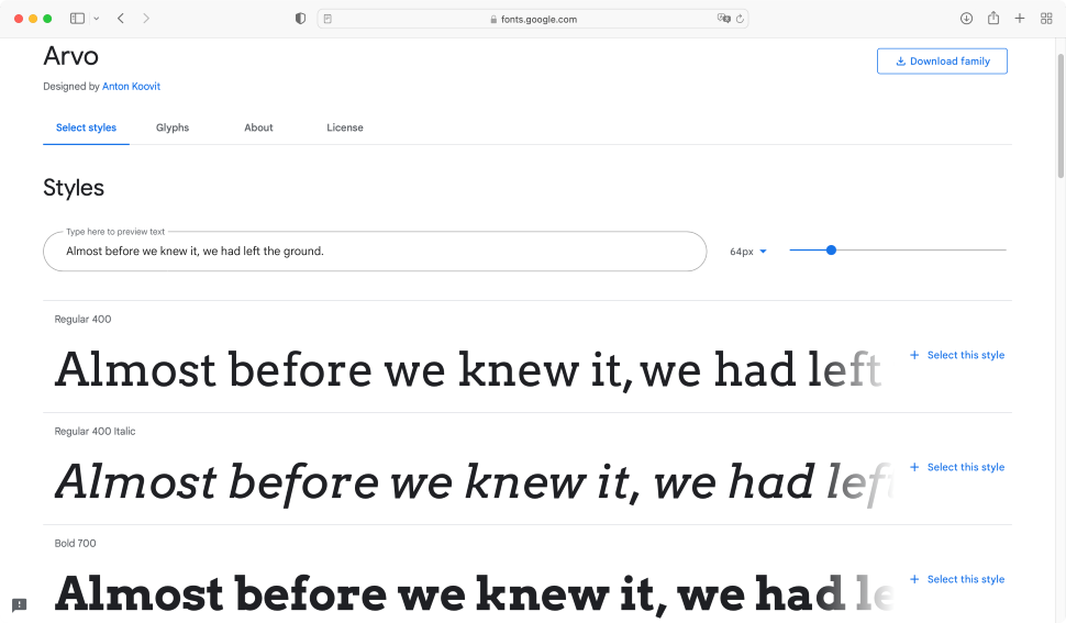 Screenshot of Arvo font
