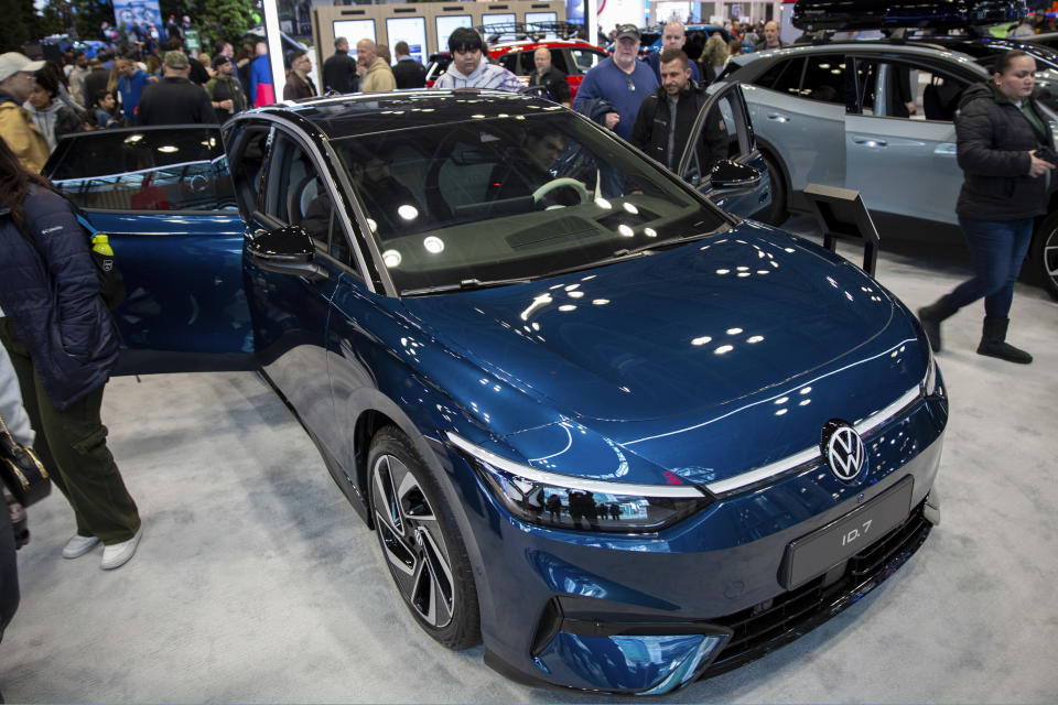 A 2024 Volkswagen ID.7 electric vehicle is at the New York International Auto Show in New York on Saturday, March 30, 2024. (AP Photo/Ted Shaffrey)