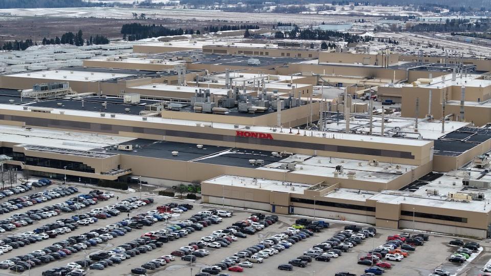 An aerial photograph of the Honda manufacturing Plant, in Alliston Ontario on Feb. 22, 2024.