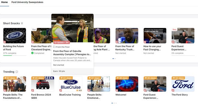 The Ford University dealership employee training platform is designed to look like a streaming service.