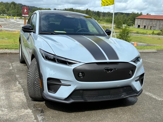 The 2024 Ford Mustang Mach-E Rally's drivetrain, steering and suspension are electronically tuned for rally driving on mud and other low-traction surfaces.