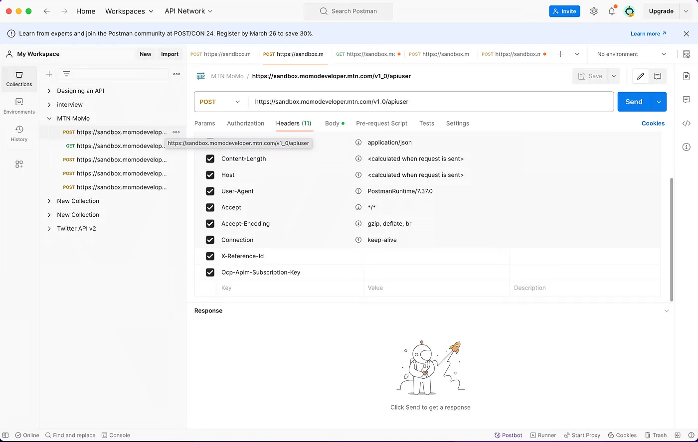 Visual representation of the headers to be included with the API user creation request. 