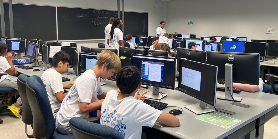 Students in a classroom at Angelo State University during a computer camp.