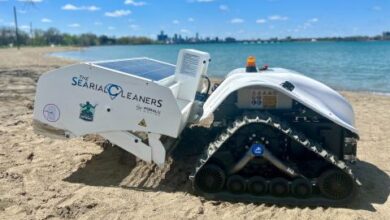 Robots at work cleaning trash from Michigan beaches