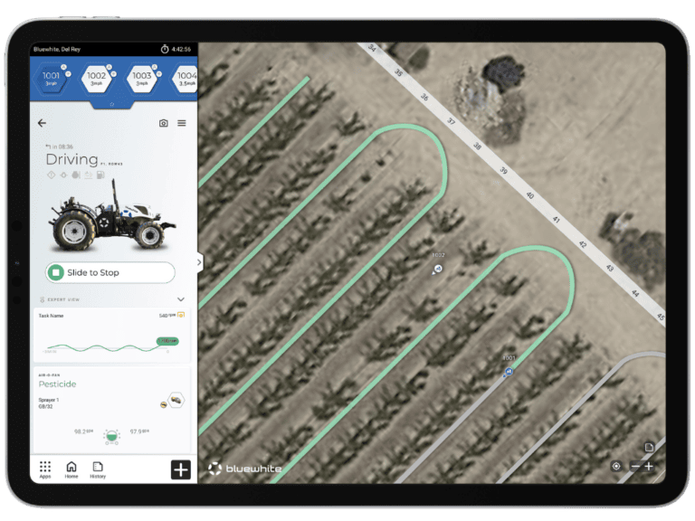 Bluewhite’s autonomous farming user interface. Photo courtesy of Bluewhite