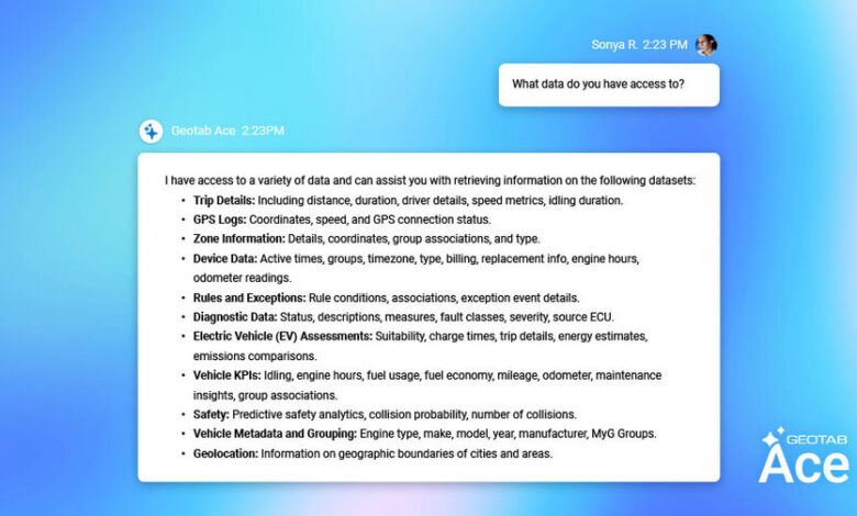 Geotab Ace Generative AI Assistant Kicks off Early Adopter Program with Enhanced Capabilities Geotab Ace Generative AI Assistant Kicks off Early Adopter Program with Enhanced Capabilities