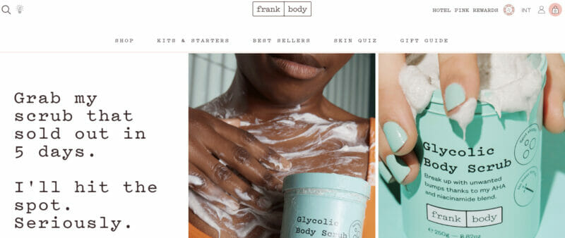 Frank Body website design for e-commerce