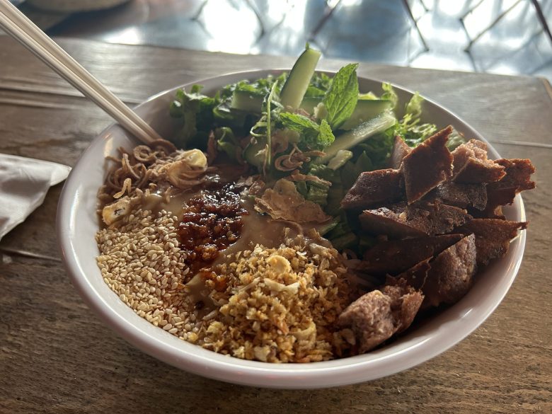 The vermicelli rice bowl with housemade nem nuong at Mariposa Coffee Bar in Santa Cruz.