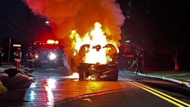 Electric vehicle bursts into flames on Harford Road in Kingsville