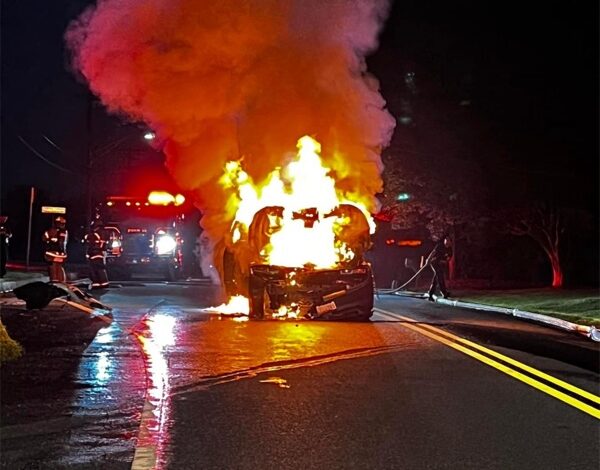 Electric vehicle bursts into flames on Harford Road in Kingsville Electric vehicle bursts into flames on Harford Road in Kingsville