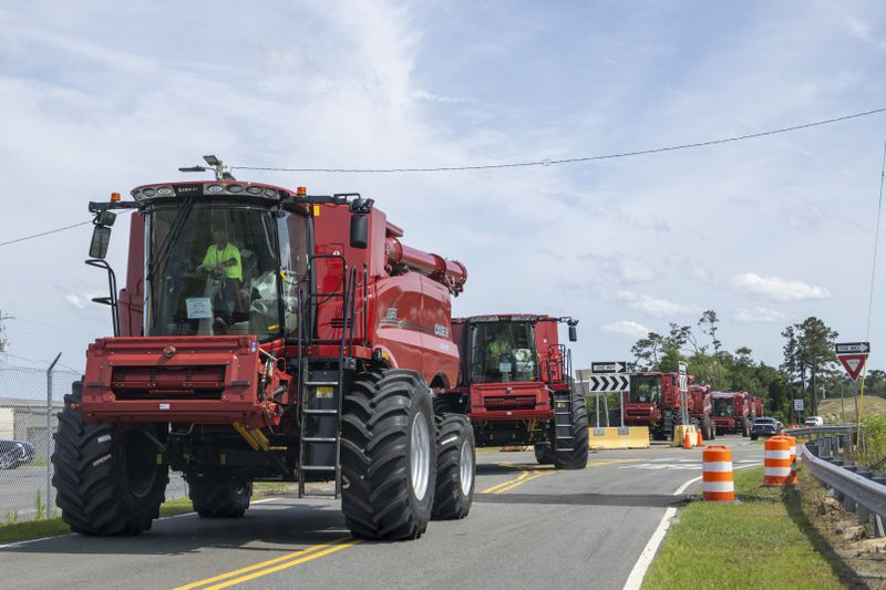 Brunswick port facilities workers transporting an import on Tuesday, May 14, 2024 in Brunswick, GA. (AJC Photo/Katelyn Myrick)