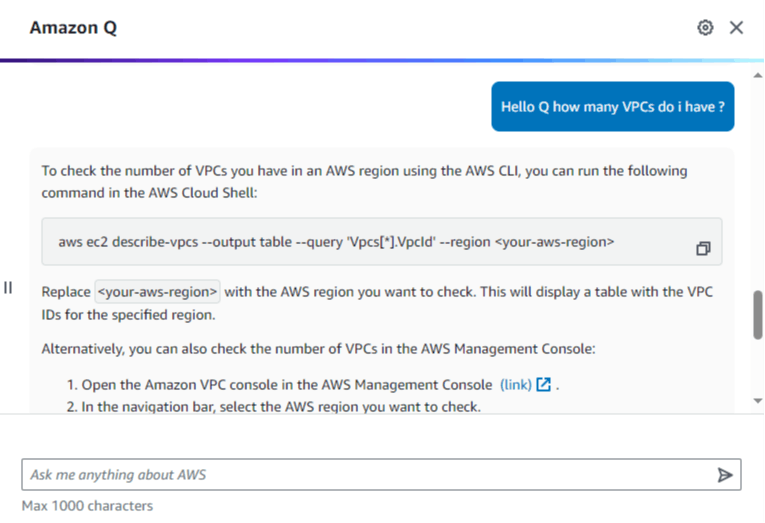 Q provides an answer to the VPC number 