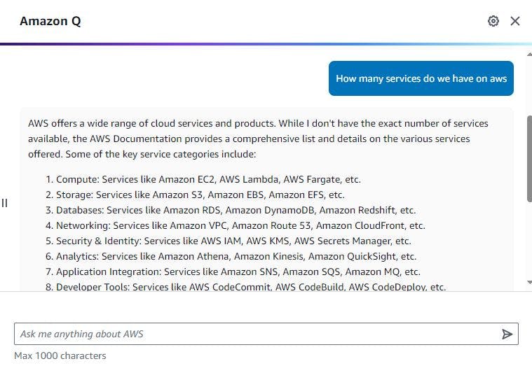 Amazon Q answering a question 