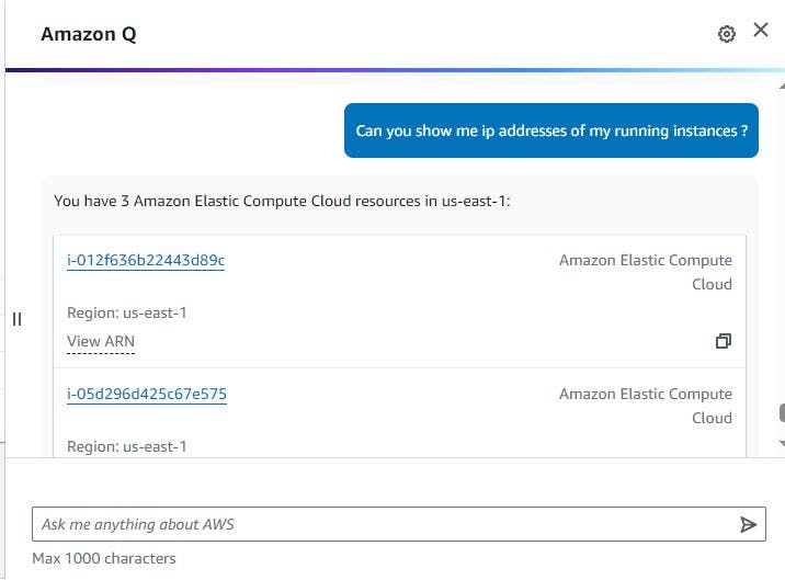 Q shows details for running instances 