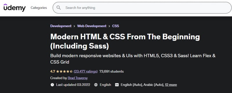 Modern HTML & CSS From The Beginning (Including Sass- Udemy)