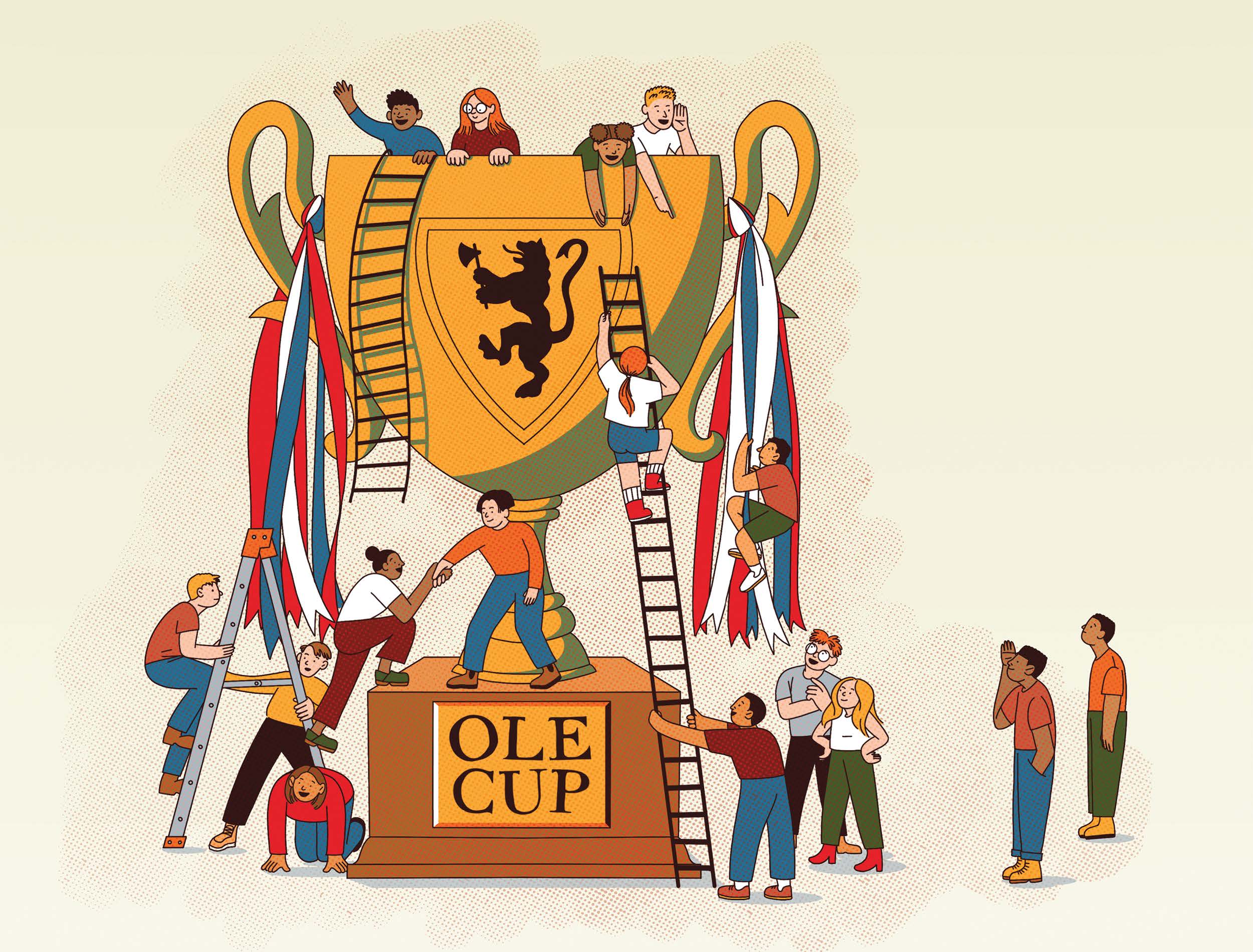 The Ole Cup, an annual student entrepreneurial competition, has helped launch a string of successful businesses — and scores of Oles who have a passion for innovative, impactful work. Illustration by Emily Joynton '10