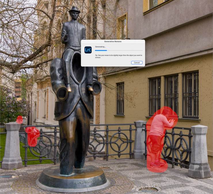 The statue of Franz Kafka in Prague, Czech Republic with tourists removed.