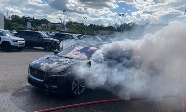 Multiple crews respond to electric vehicle fire at dealership Multiple crews respond to electric vehicle fire at dealership