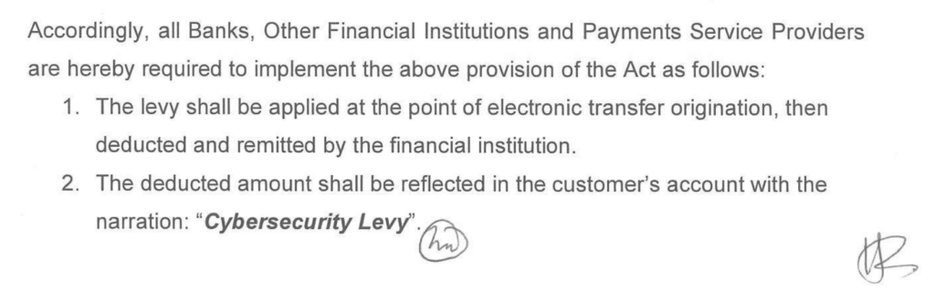 Screenshot CBN cybersecurity levy circular