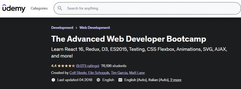The Advanced Web Developer Bootcamp (Udemy)