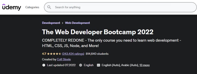 The Web Developer Bootcamp 2022 (Udemy)