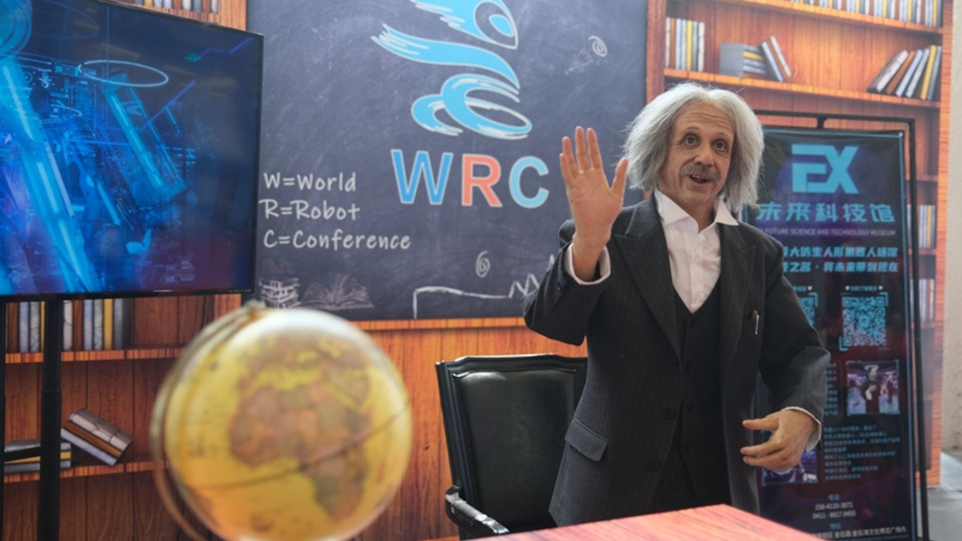 Ex Robots' Einstein humanoid showcases at the EX Future Science and Technology Museum in Liaoning Province.