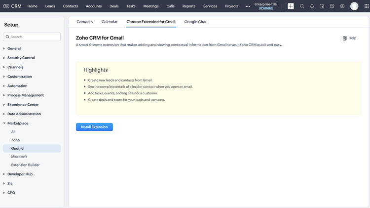 Zoho CRM Gmail integration
