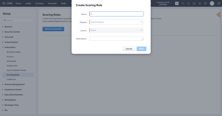 Zoho CRM Scoring Rules