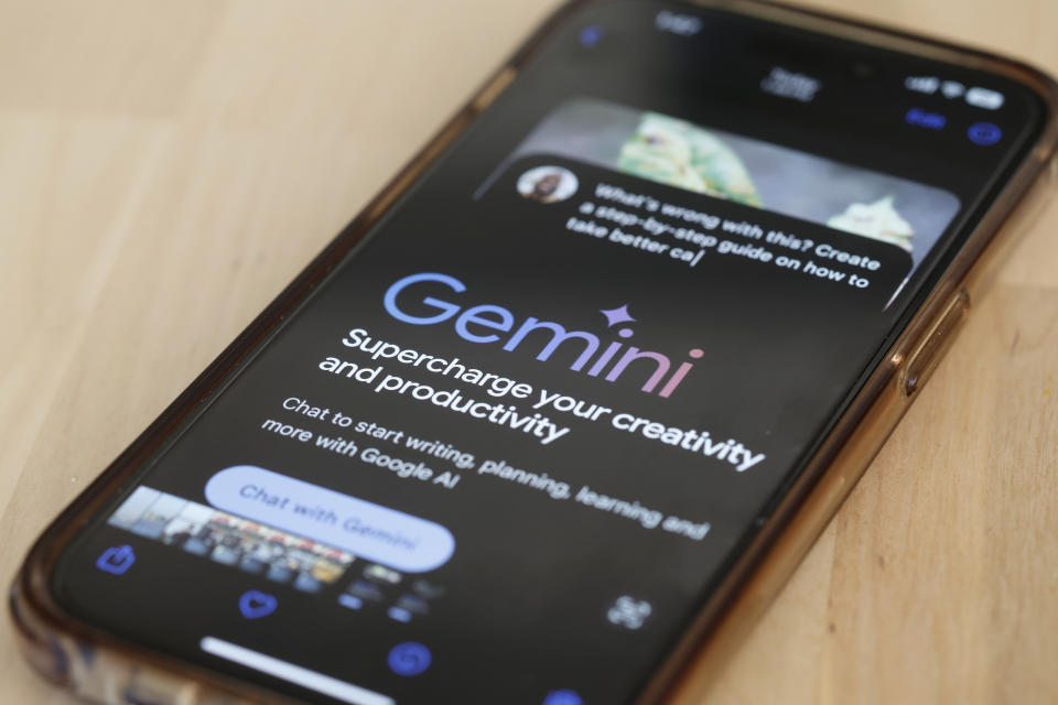 NEW YORK, NEW YORK - MARCH 18: In this photo illustration, Gemini Ai is seen on a phone on March 18, 2024 in New York City. Apple announced that they're exploring a partnership with Google to license the Gemini AI-powered features on iPhones with iOS updates later this year. Google already has a deal in place with Apple to be the preferred search engine provider on iPhones for the Safari browser. (Photo Illustration by Michael M. Santiago/Getty Images)