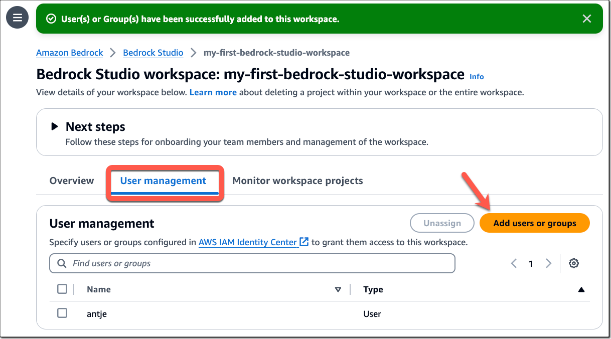 Add users to your Amazon Bedrock Studio workspace