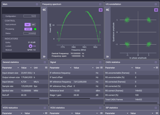 Figure 6. Amphinicy Blink Web UI showing spectrograms of the signal along with the constellation diagram.