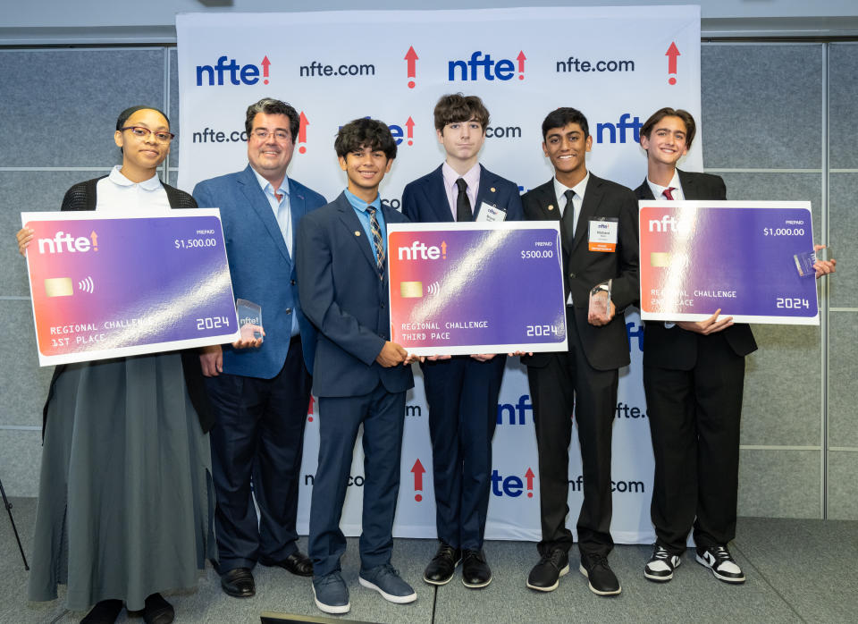 Dr. J.D. LaRock, CEO of global nonprofit Network for Teaching Entrepreneurship, poses with youth whose business ideas won top recognition at the 2024 NFTE Southeast Regional Youth Entrepreneurship Challenge. The students will present at the national finals in New York on Oct. 10.