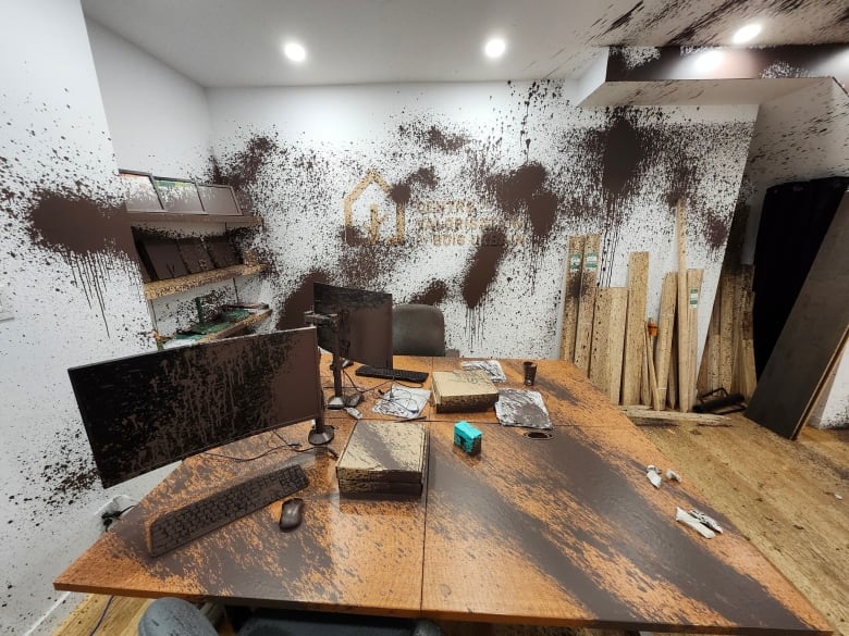 vandalized office