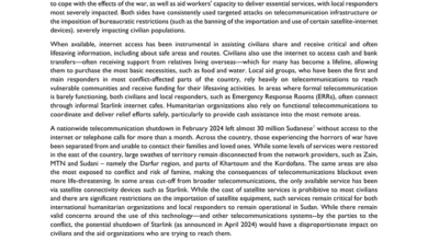 Telecommunications Blackout in Sudan: Parties to the Conflict Must End Collective Punishment and Enable Access to Life-Saving Telecommunications [EN/AR] – Sudan