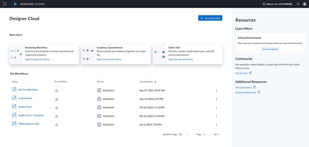 Alteryx interface.