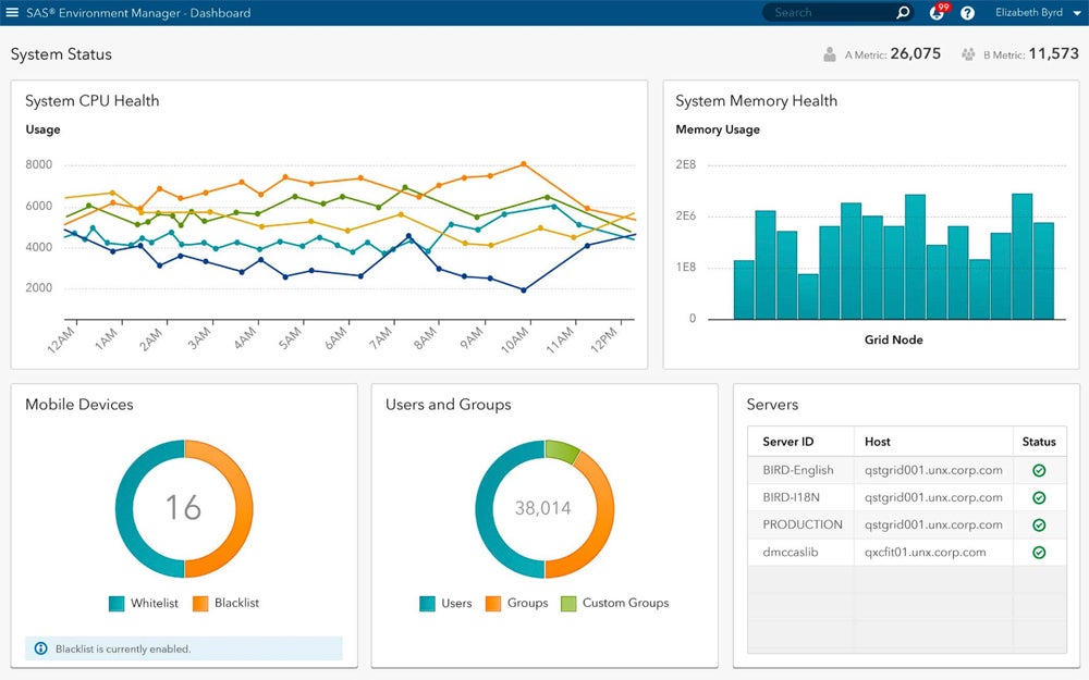 SAS Viya dashboard..