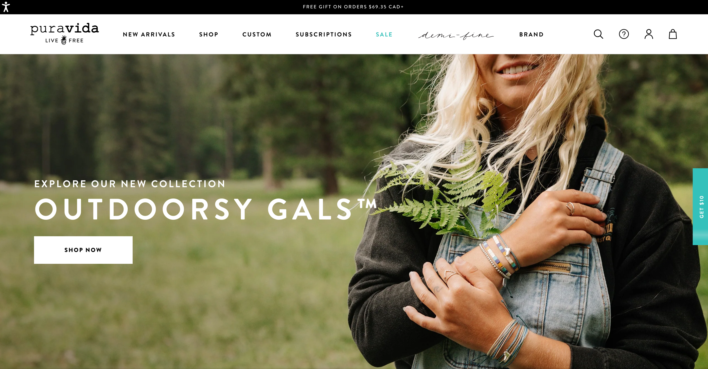 Ecommerce website page for Pura Vida