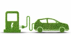 Electric car concept in green environment.