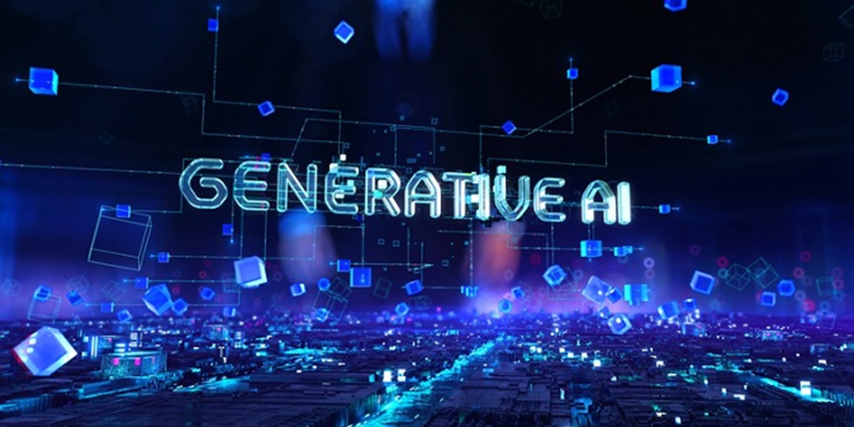 Generative AI sign above digital grid