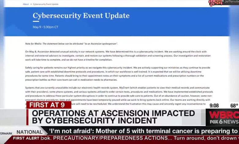 Operations at Ascension impacted by cybersecurity incident – WBRC