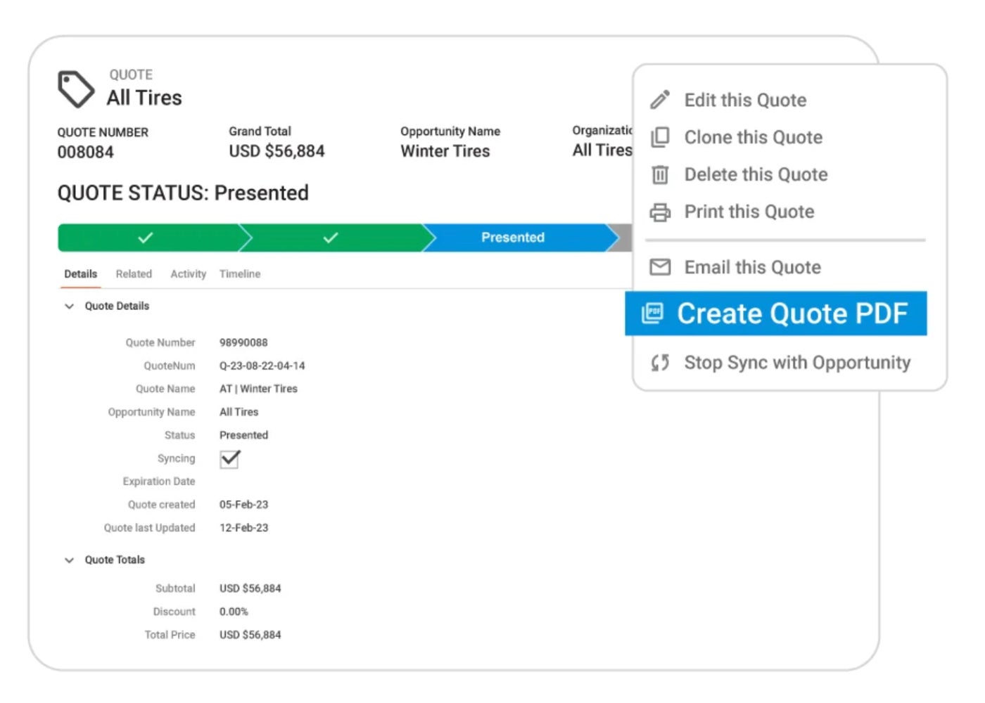 Insightly billing and quote management dashboard.