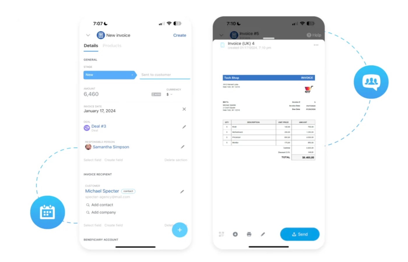 Bitrix24 mobile app invoicing feature.