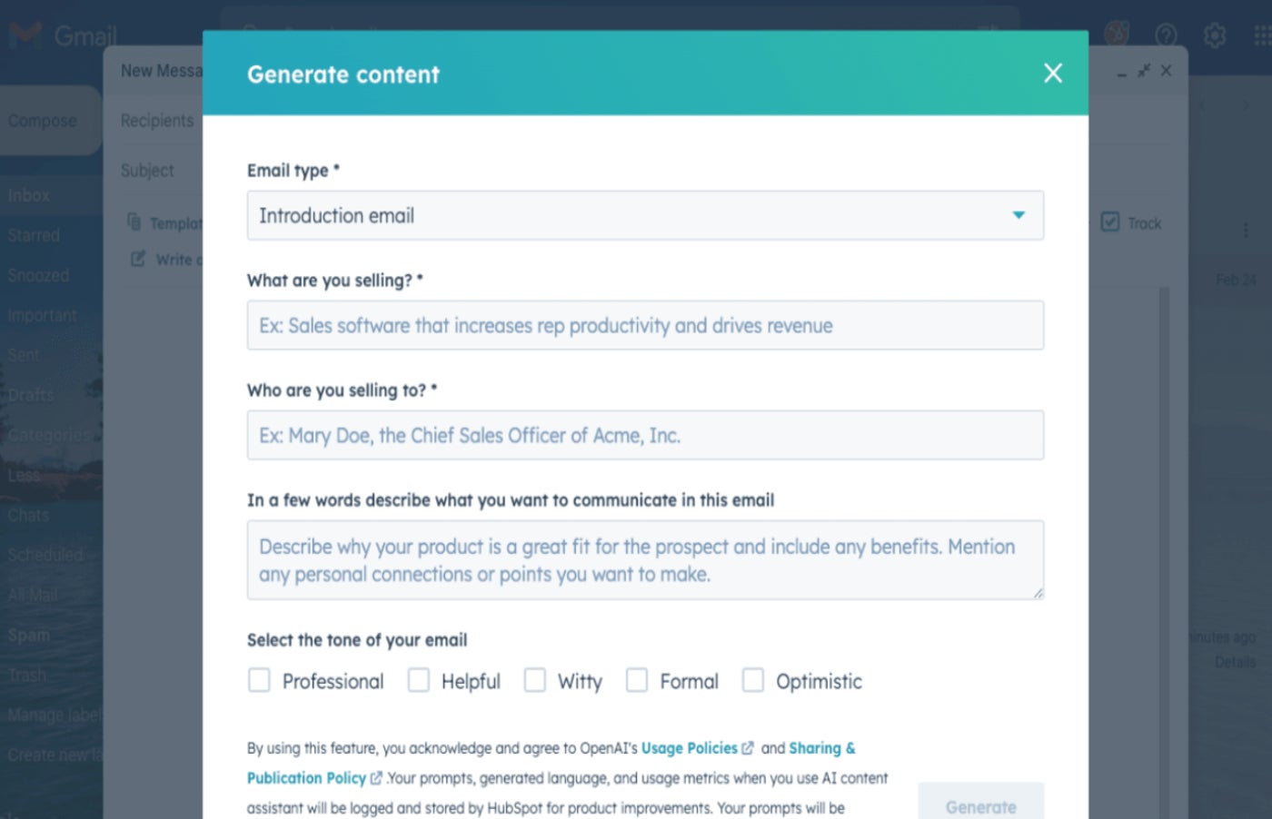HubSpot AI email writer.