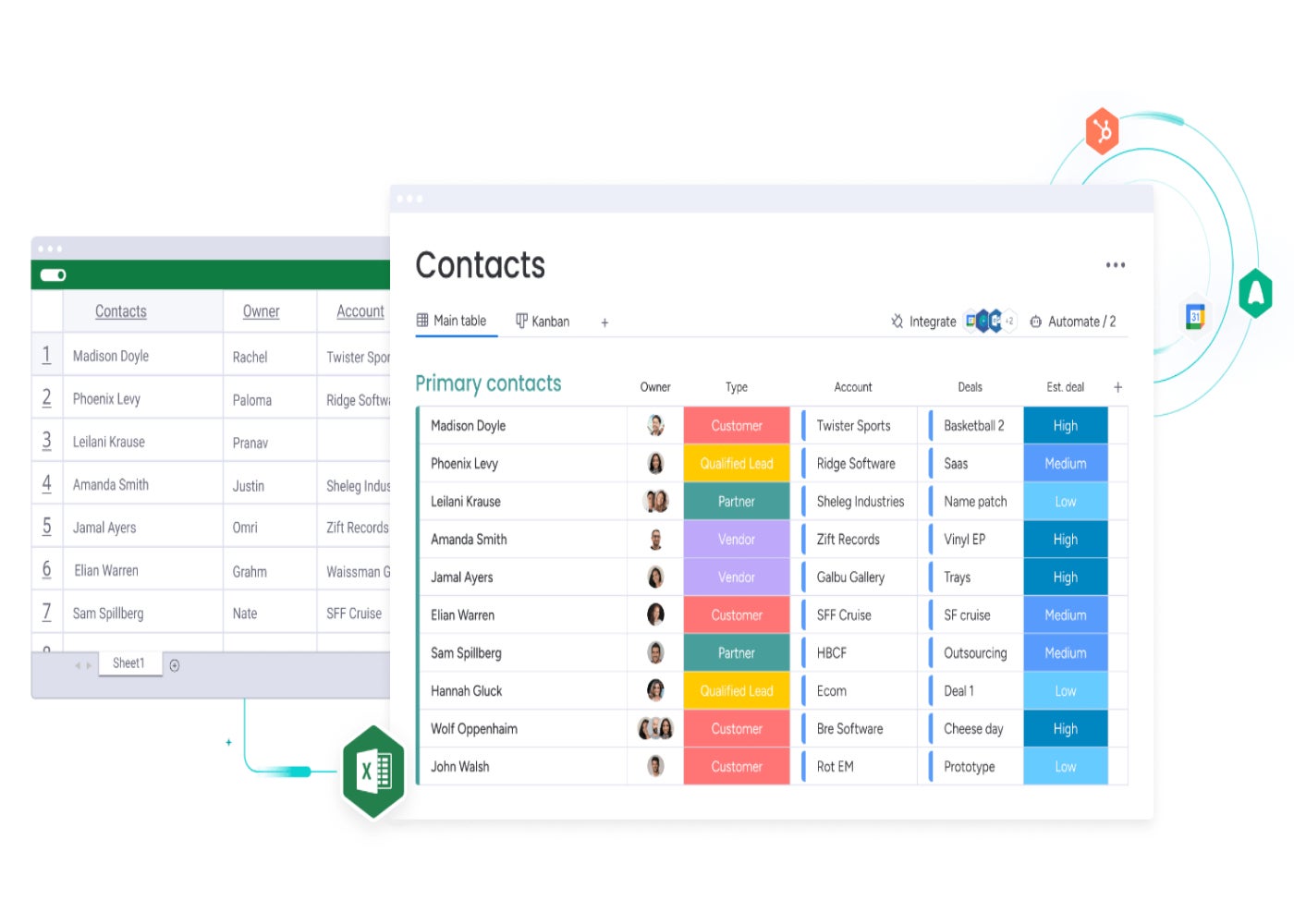 monday sales CRM contact import.