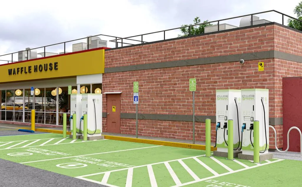 Rendering of EnviroSpark EV chargers at at Waffle House