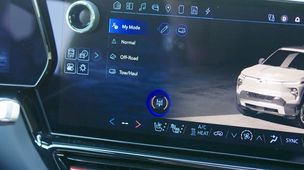 wide open watts mode touchscreen button in the 2024 chevrolet slverado ev rst